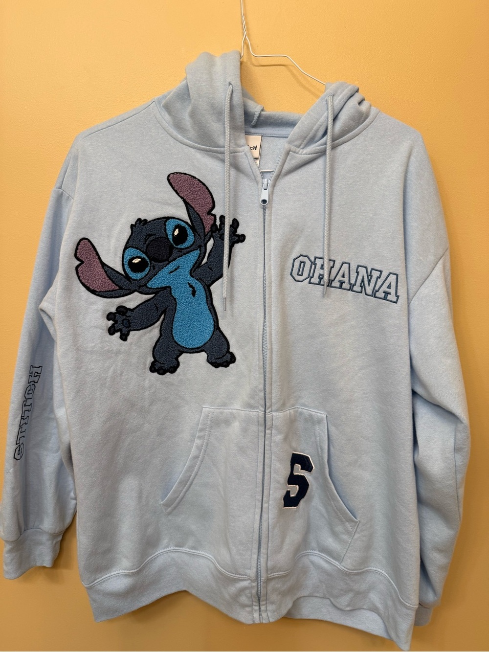 Disney Light Blue Kids Stitch Zip-Up Hoodie with Ohana Graphic
